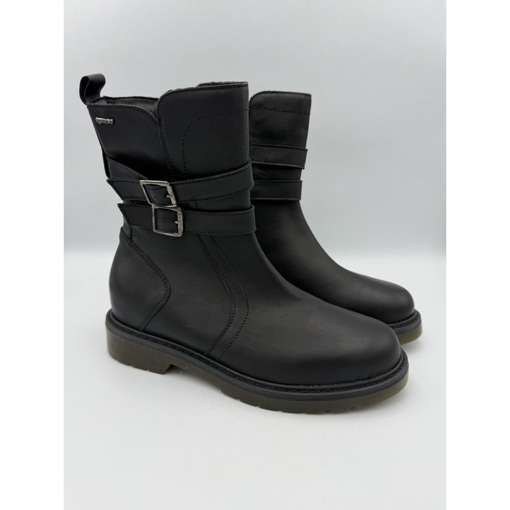 IGI&Co Black Leather Moto Ankle Boots Side Zip Women's 6.5 Made in Italy